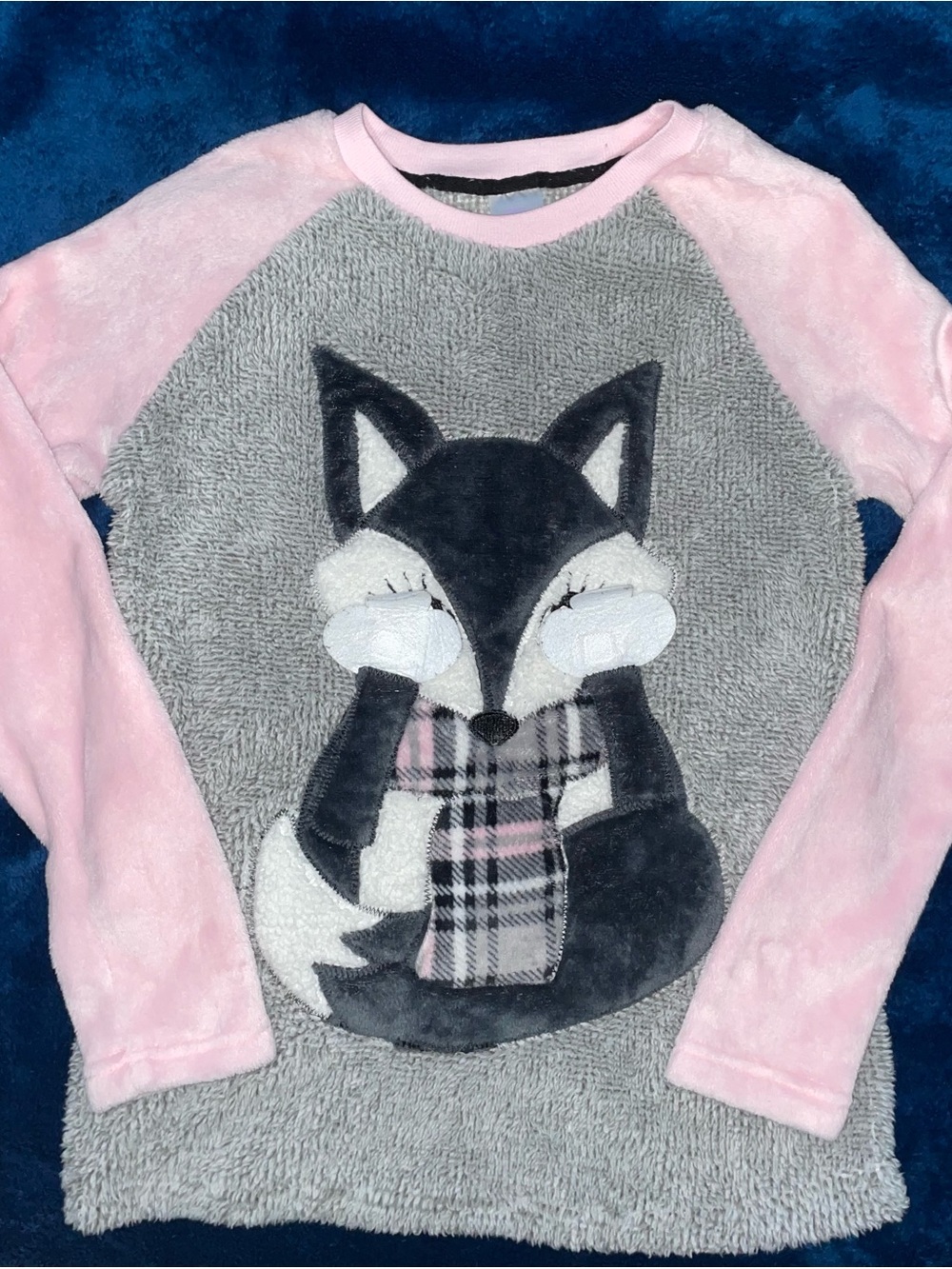 Cozy Pink & Gray Fox Plush Sleepwear Pullover
